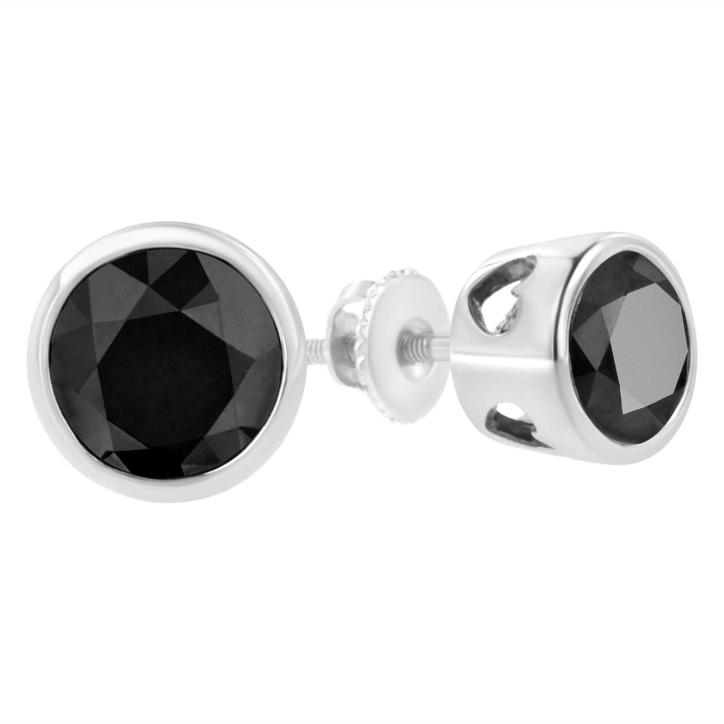 .925 Sterling Silver 4.00 Cttw Round Brilliant-Cut Black Diamond Bezel-Set Stud Earrings with Screw Backs (Fancy Color-Enhanced, I2-I3 Clarity) Bids.com