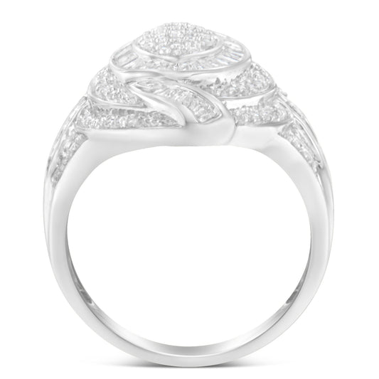 .925 Sterling Silver & 1-1/8 Cttw Diamond Marquise Shaped Cluster Triple Halo Knot Cocktail Fashion Ring (I-J Color, I2-I3 Clarity) - Size 6 Bids.com