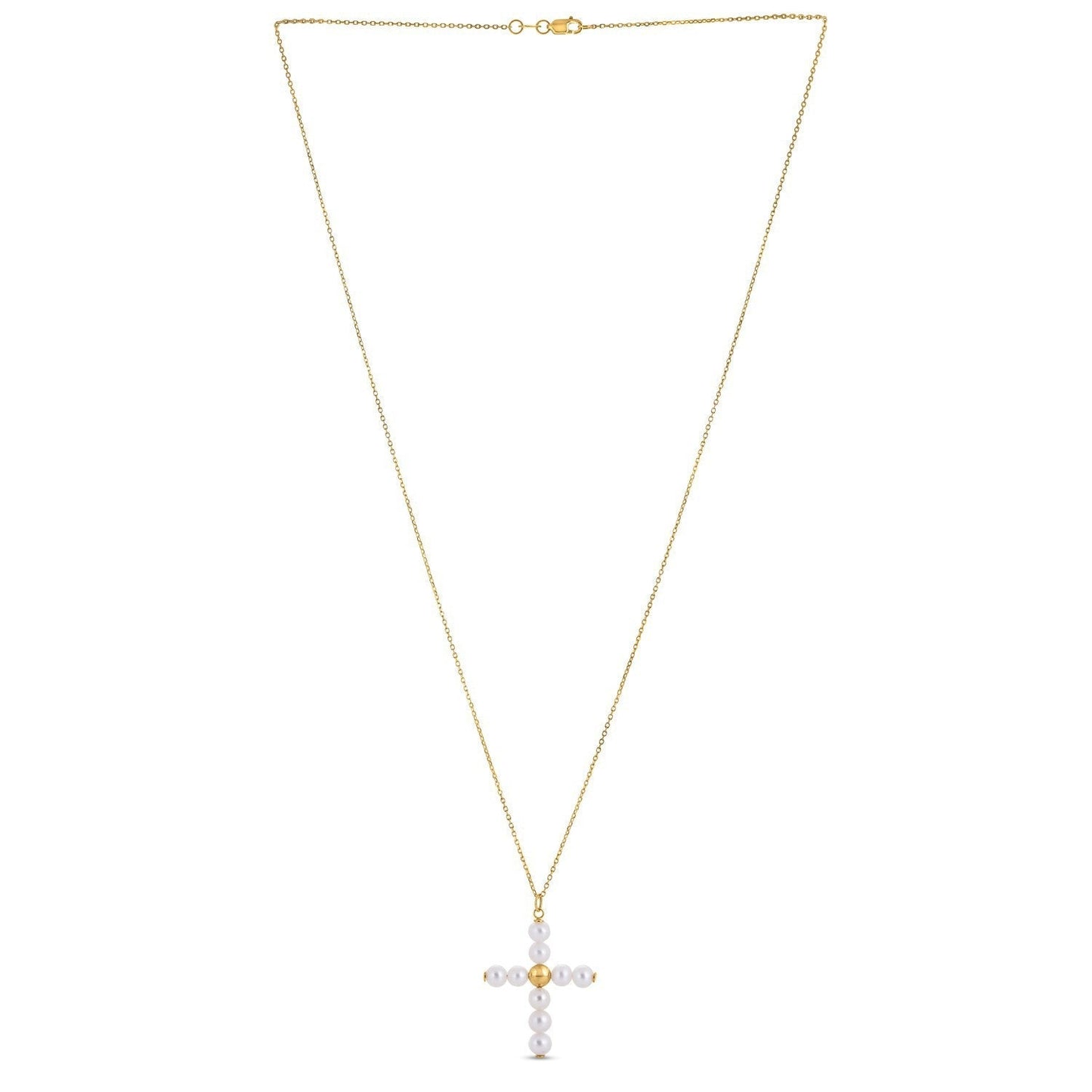 14k Yellow Gold Pearl Cross Pendant Bids.com