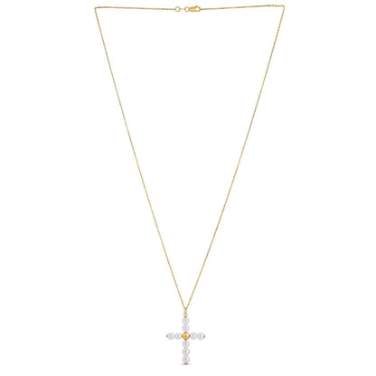 14k Yellow Gold Pearl Cross Pendant Bids.com