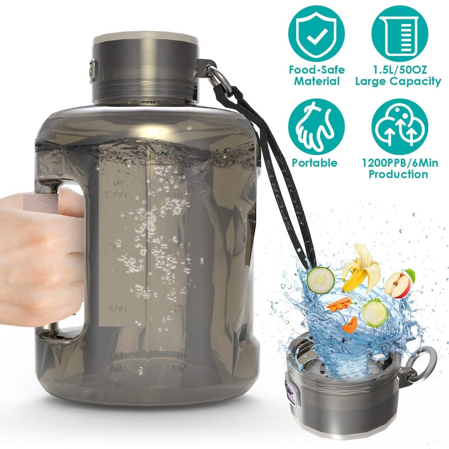 1.5L Large Capacity Portable Rechargeable Hydrogen Water Bottle 6 Min. Quick Electrolysis DailySale