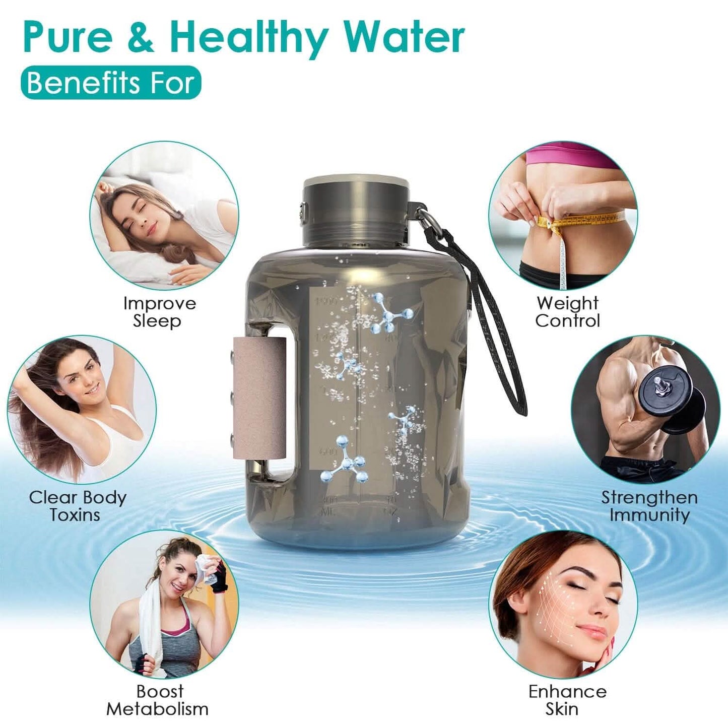 1.5L Large Capacity Portable Rechargeable Hydrogen Water Bottle 6 Min. Quick Electrolysis DailySale