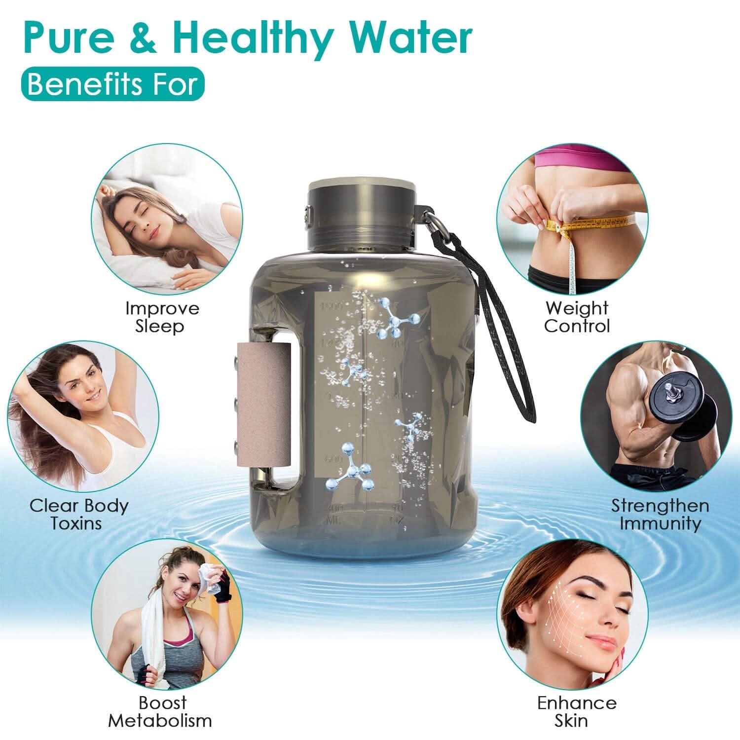 1.5L Large Capacity Portable Rechargeable Hydrogen Water Bottle 6 Min. Quick Electrolysis DailySale