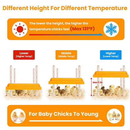 15W Chicken Brooder Heater with Adjustable  Height Angle Max 131℉ DailySale