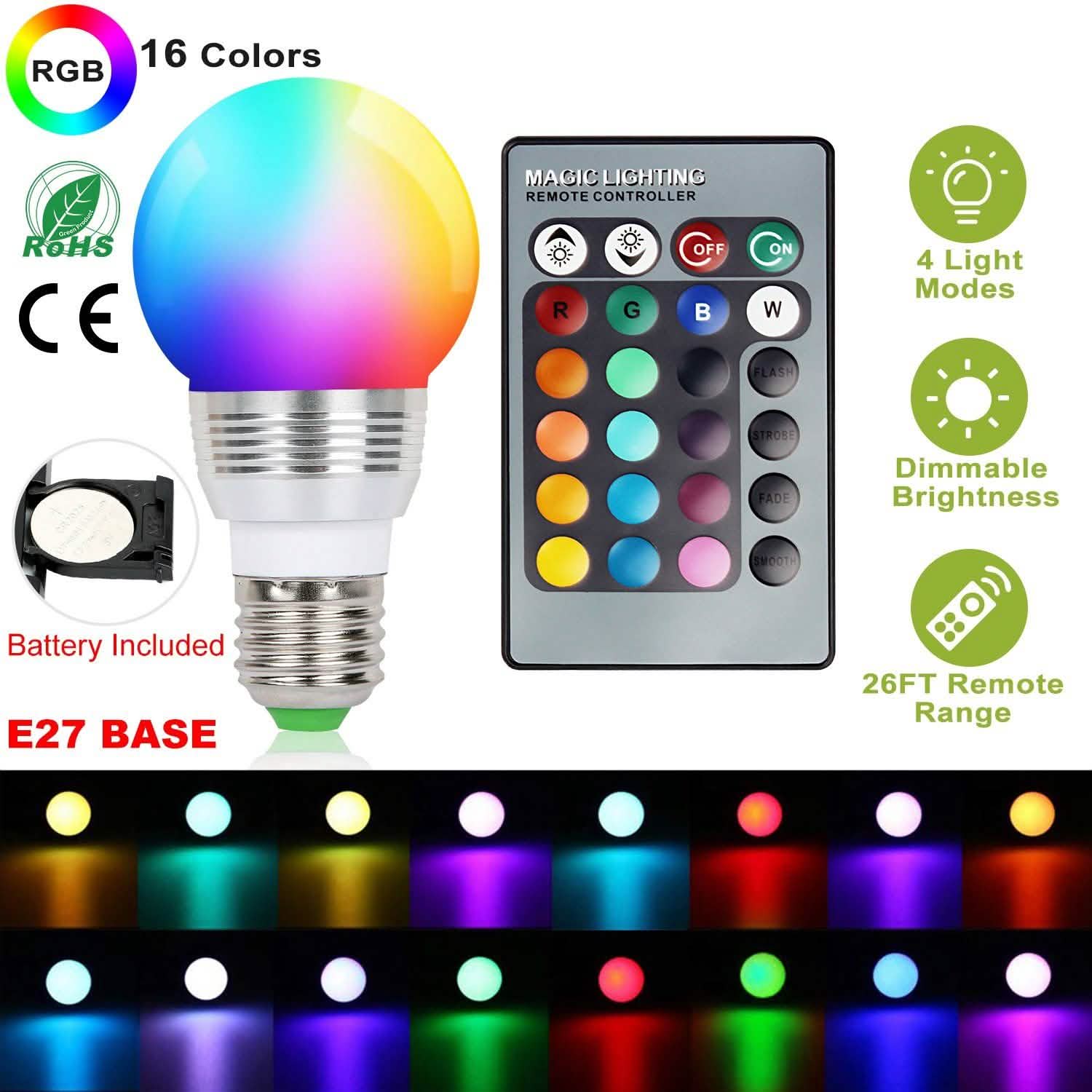 16 Colors Change LED Bulbs E27 3W RGD Dimmable Mood Lighting Lamp DailySale