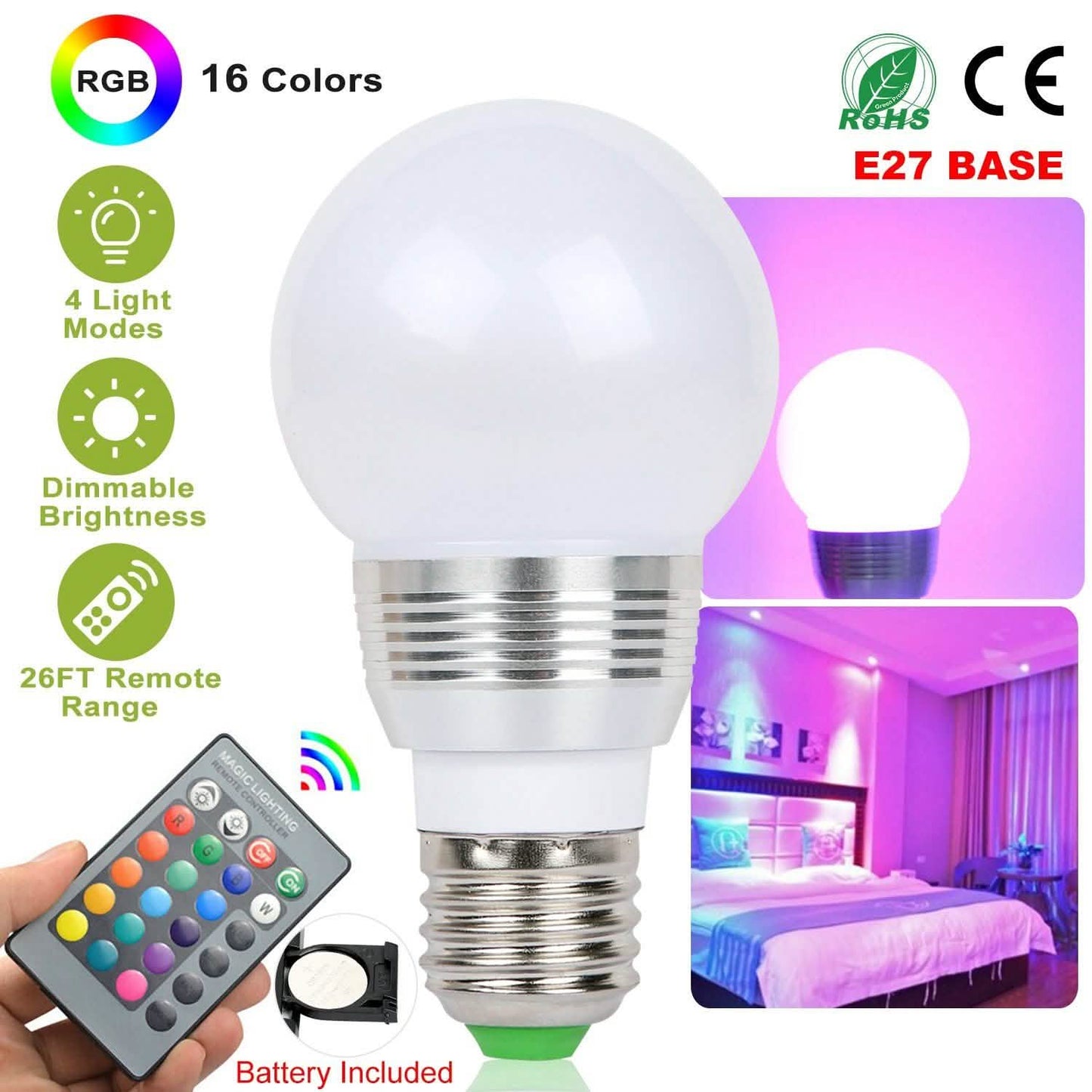 16 Colors Change LED Bulbs E27 3W RGD Dimmable Mood Lighting Lamp DailySale