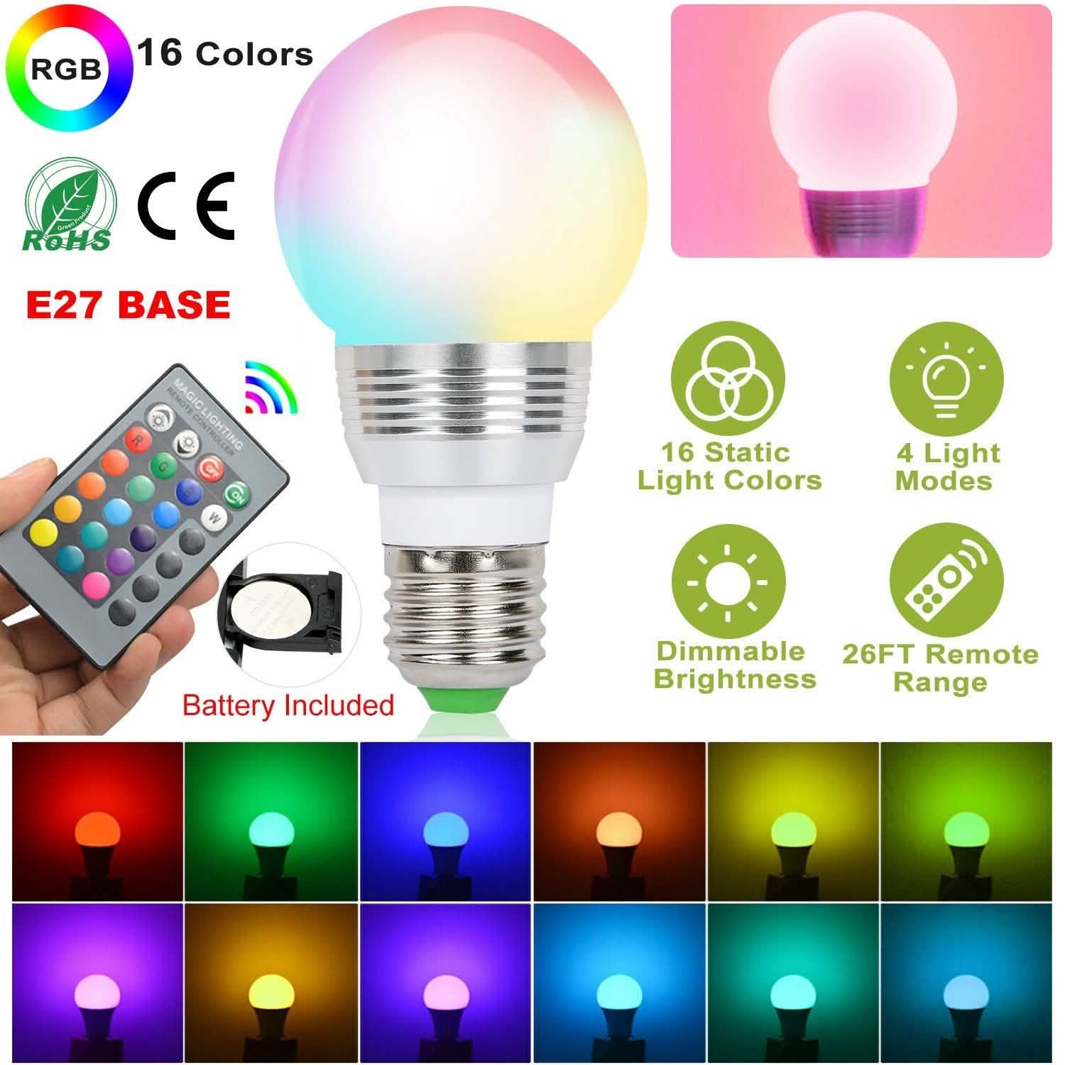 16 Colors Change LED Bulbs E27 3W RGD Dimmable Mood Lighting Lamp DailySale