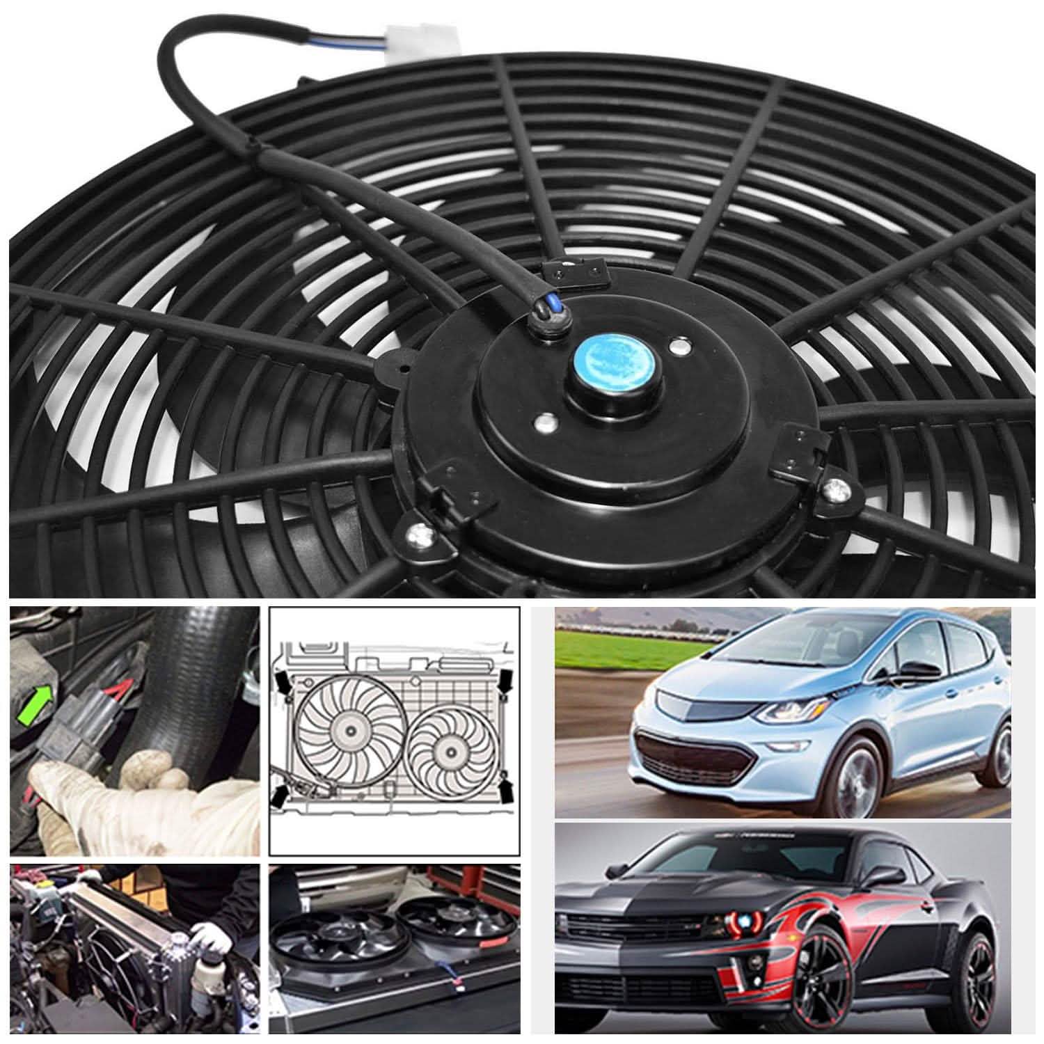 16" Electric Radiator Cooling Fan 12V 120W 10 Blades Car Thermostat Kit DailySale