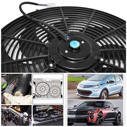 16" Electric Radiator Cooling Fan 12V 120W 10 Blades Car Thermostat Kit DailySale