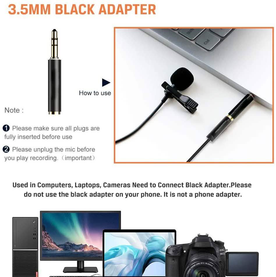 16 Feet Single Head Lavalier Lapel Microphone Omnidirectional Condenser Mic DailySale