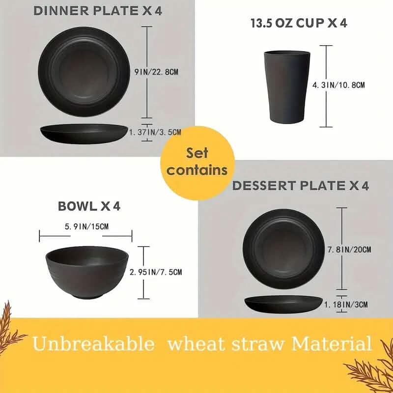 16-Piece: Durable Wheat Straw Dinnerware Set DailySale