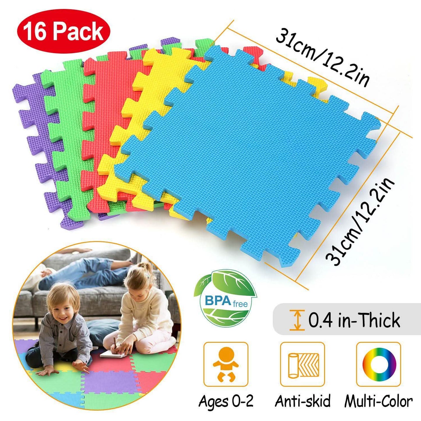 16-Pieces: Kids Puzzle Exercise Play Mat DailySale