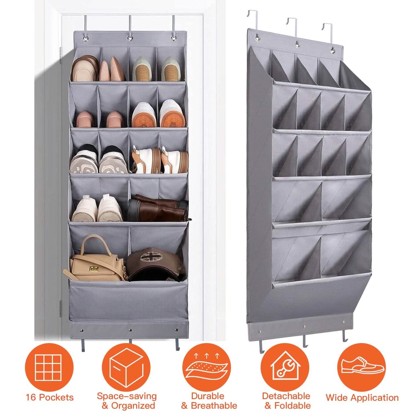 16 Pockets Over The Door Shoe Organizer 5 Tier with 6 Hooks DailySale