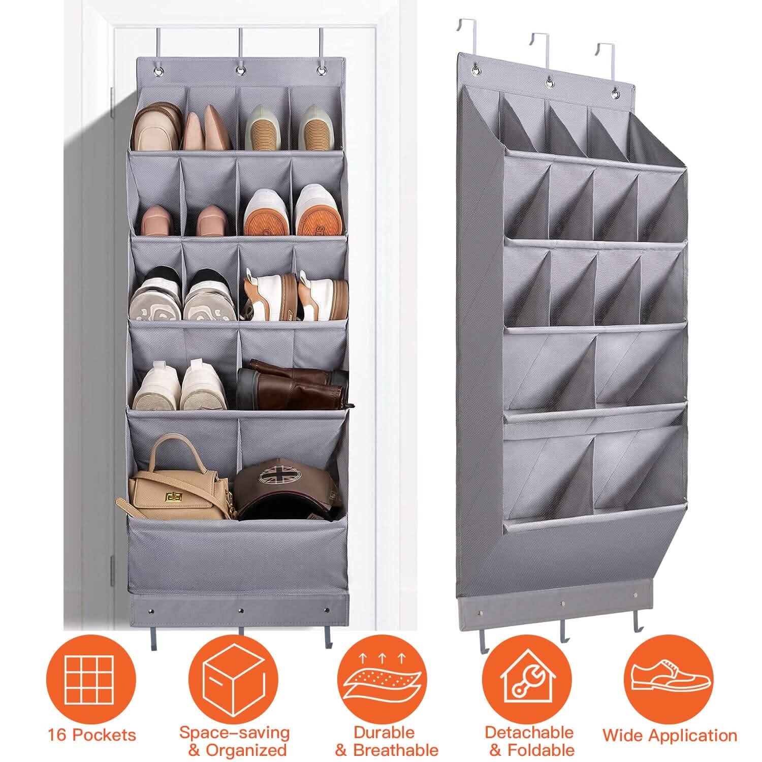 16 Pockets Over The Door Shoe Organizer 5 Tier with 6 Hooks DailySale