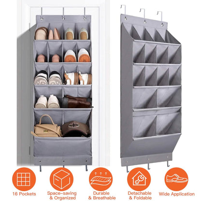 16 Pockets Over The Door Shoe Organizer 5 Tier with 6 Hooks DailySale