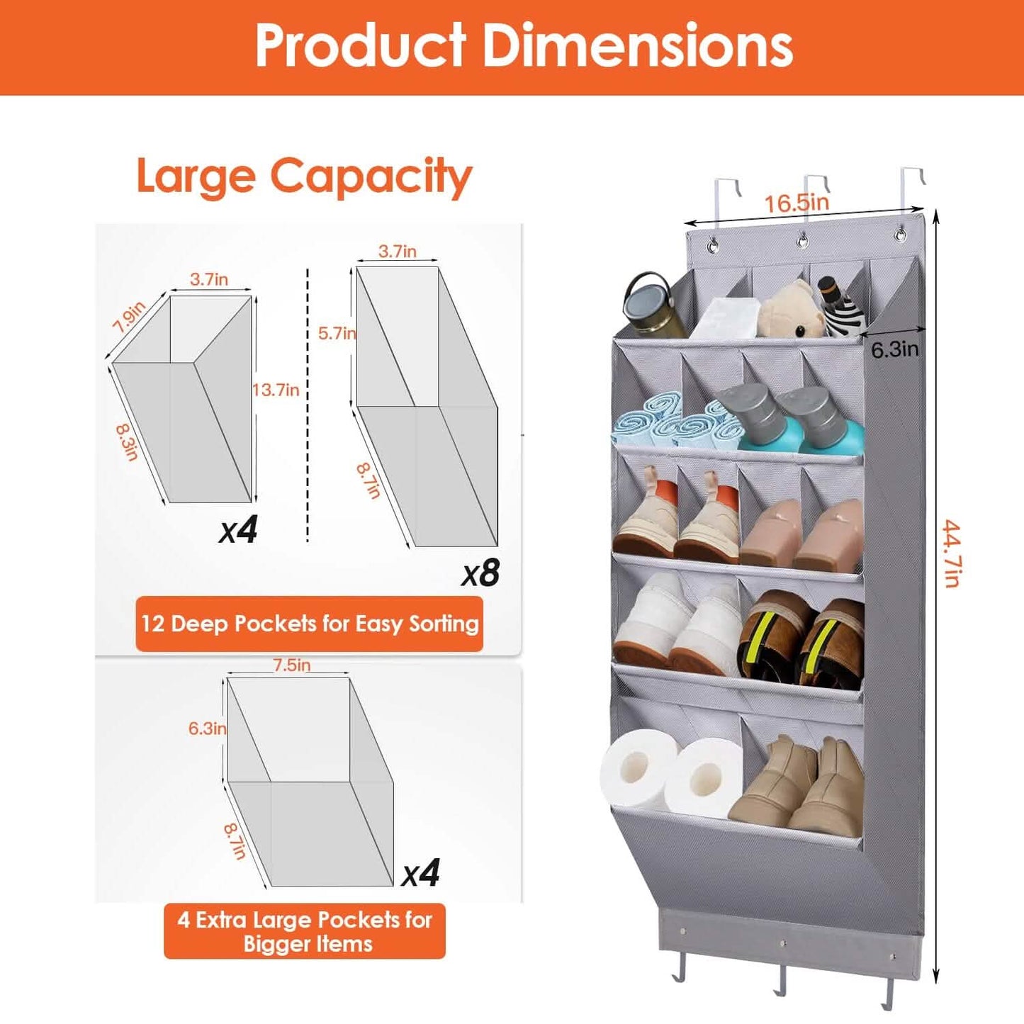 16 Pockets Over The Door Shoe Organizer 5 Tier with 6 Hooks DailySale