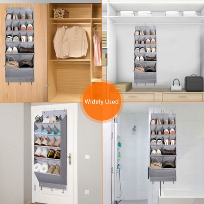 16 Pockets Over The Door Shoe Organizer 5 Tier with 6 Hooks DailySale