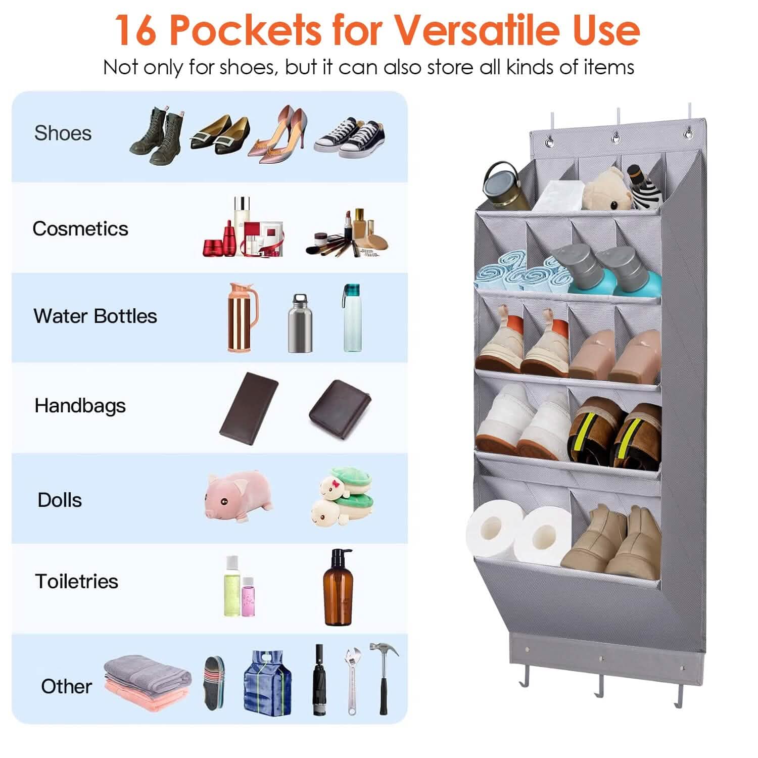 16 Pockets Over The Door Shoe Organizer 5 Tier with 6 Hooks DailySale