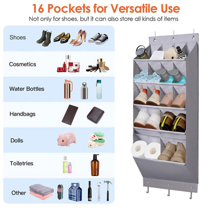 16 Pockets Over The Door Shoe Organizer 5 Tier with 6 Hooks DailySale