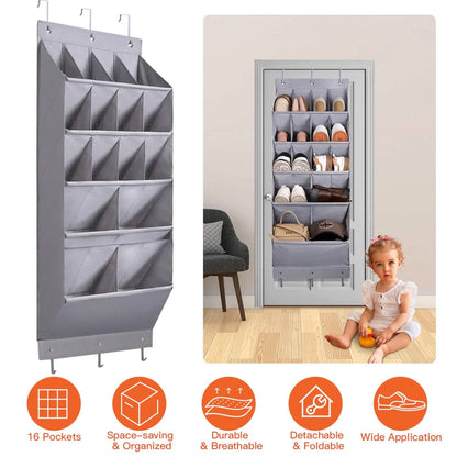 16 Pockets Over The Door Shoe Organizer 5 Tier with 6 Hooks DailySale