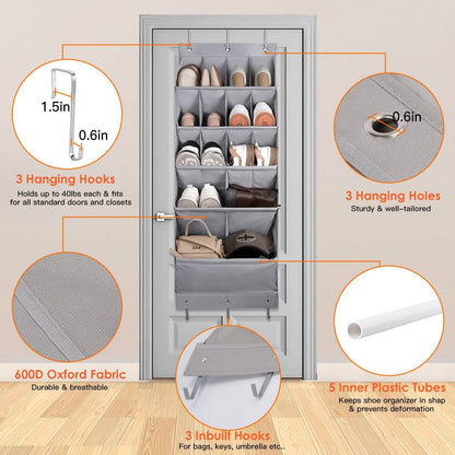 16 Pockets Over The Door Shoe Organizer 5 Tier with 6 Hooks DailySale