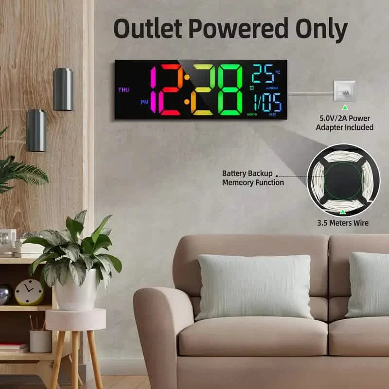 16.2" Large Display Digital Coloring Changing Wall Clock with Built-in Night Light DailySale