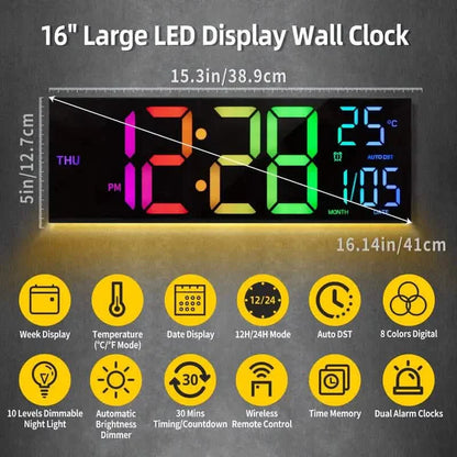 16.2" Large Display Digital Coloring Changing Wall Clock with Built-in Night Light DailySale