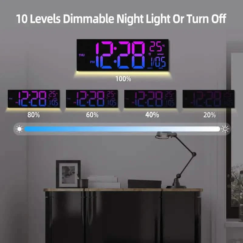 16.2" Large Display Digital Coloring Changing Wall Clock with Built-in Night Light DailySale