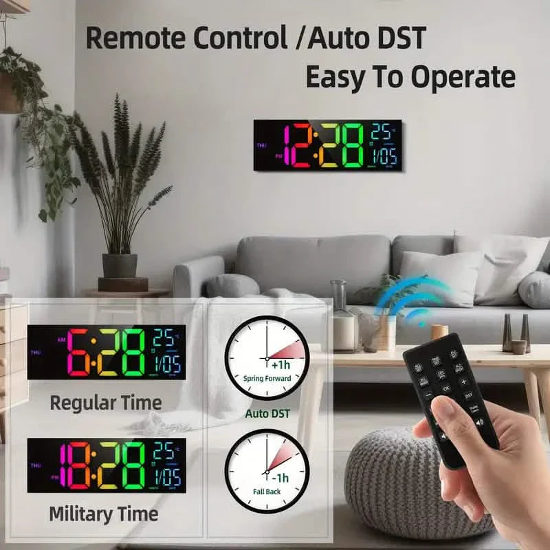 16.2" Large Display Digital Coloring Changing Wall Clock with Built-in Night Light DailySale