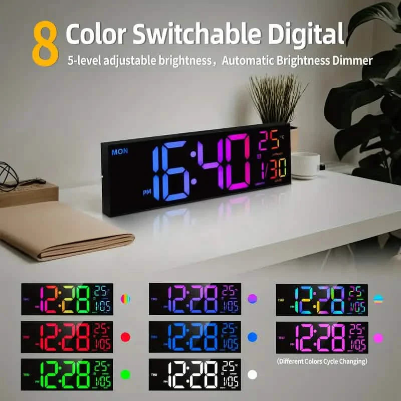 16.2" Large Display Digital Coloring Changing Wall Clock with Built-in Night Light DailySale
