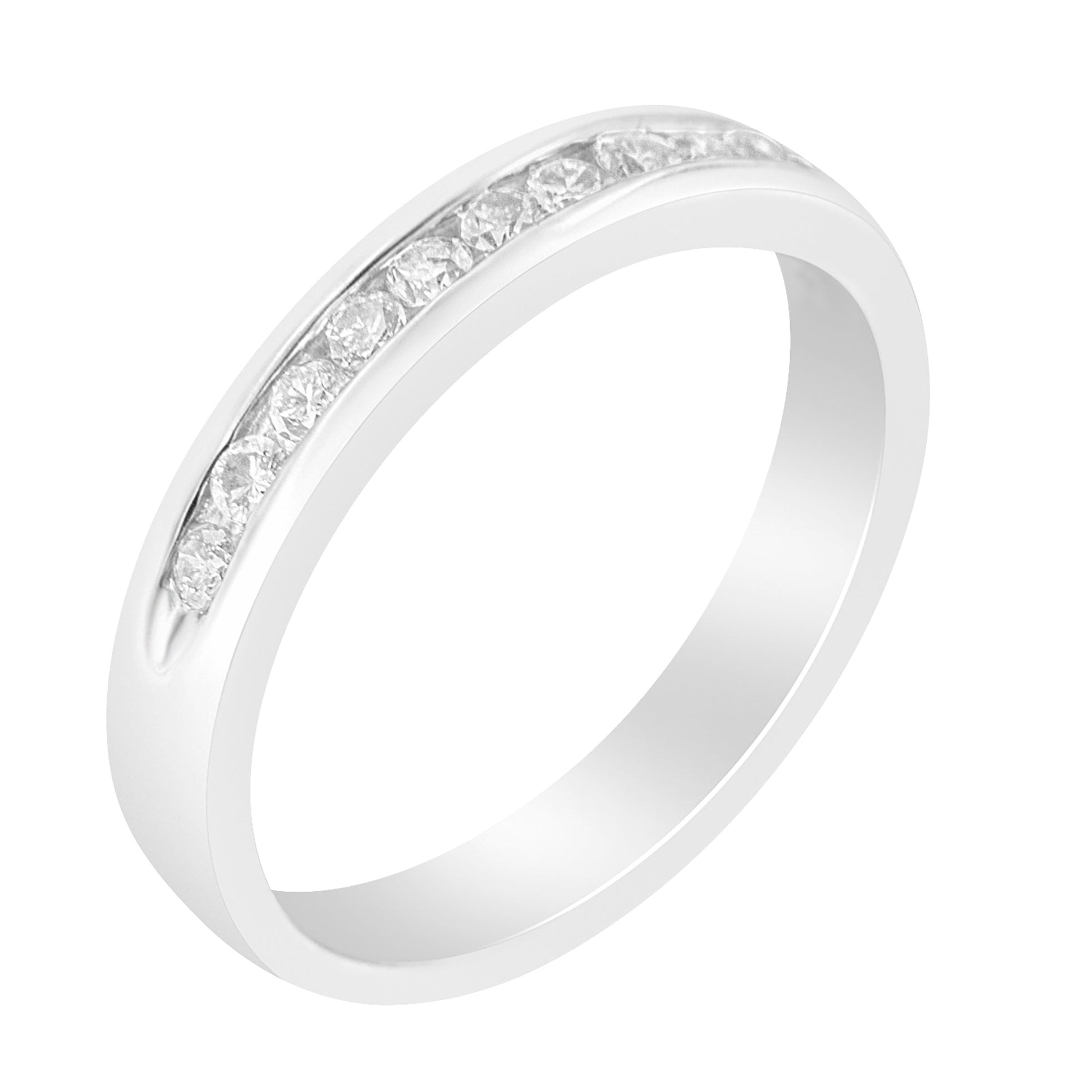 18K White Gold 1/4 Cttw Channel Set Brilliant Round-Cut Diamond Classic 11 Stone Wedding Band Ring (E-F Color, I1-I2 Clarity) - Size 5 Bids.com