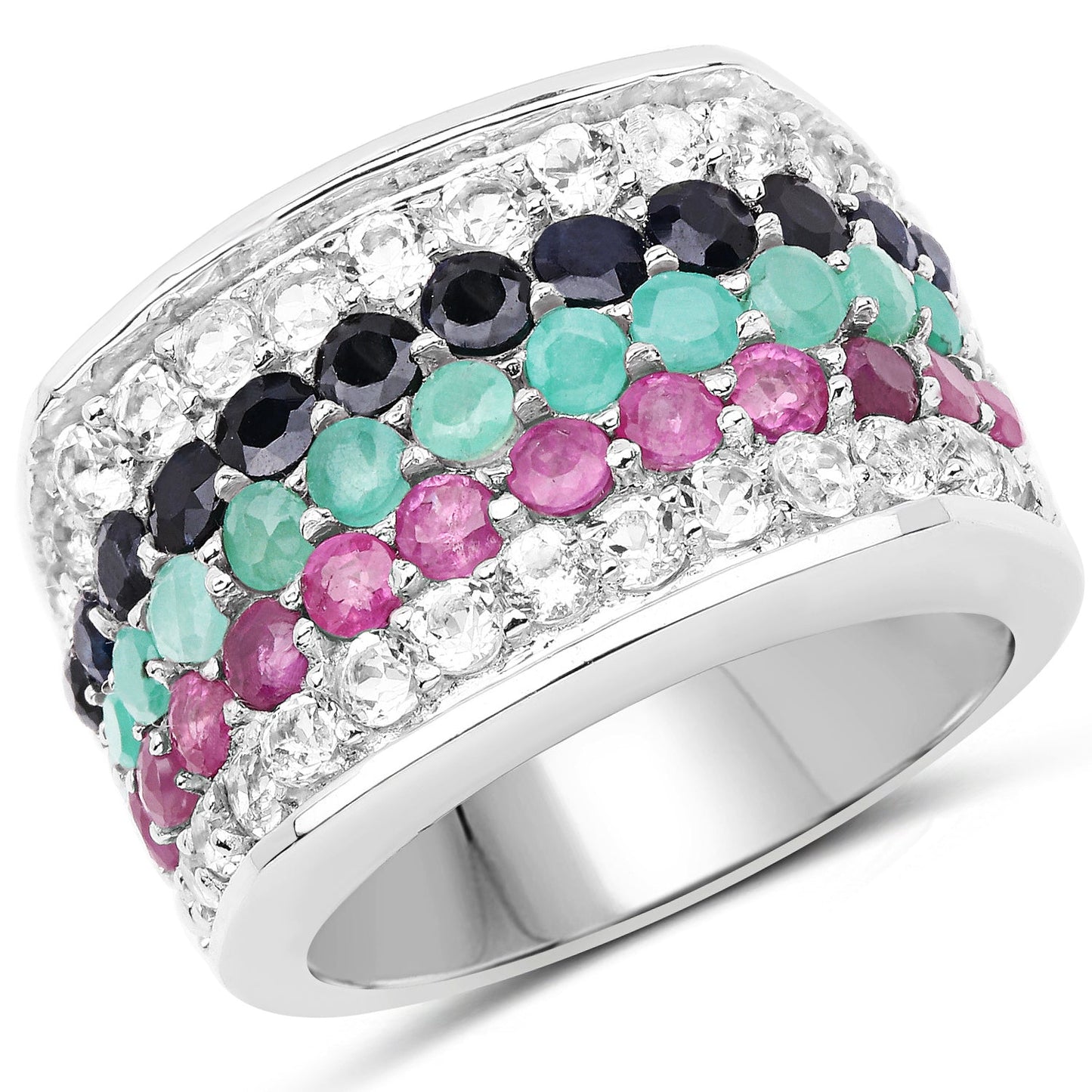 4.28 Carat Genuine Multi Stone .925 Sterling Silver Ring Bids.com