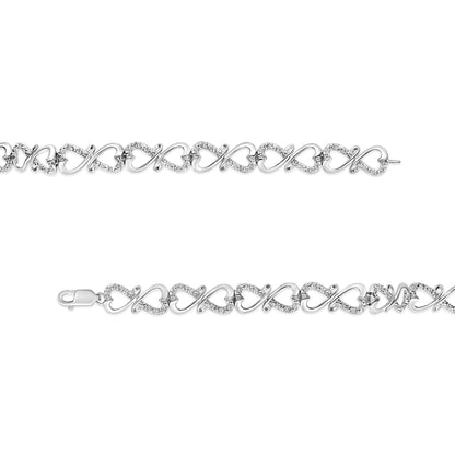 .925 Sterling Silver 1/3 Cttw Round-Cut Diamond Double Heart Infinity Link 7.25" Bracelet (H-I Color, I3 Clarity) Bids.com