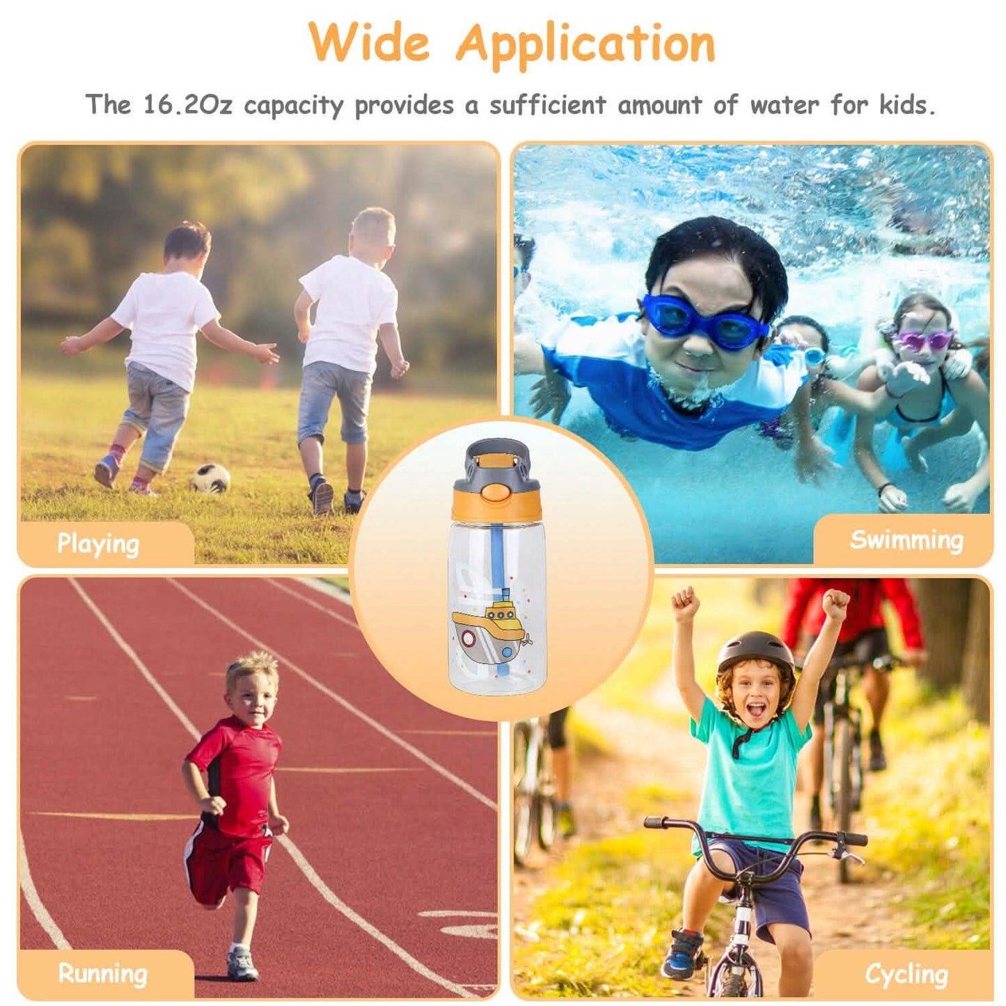 16.2oz Leak-proof Kids Water Bottle with Straw Push Button DailySale