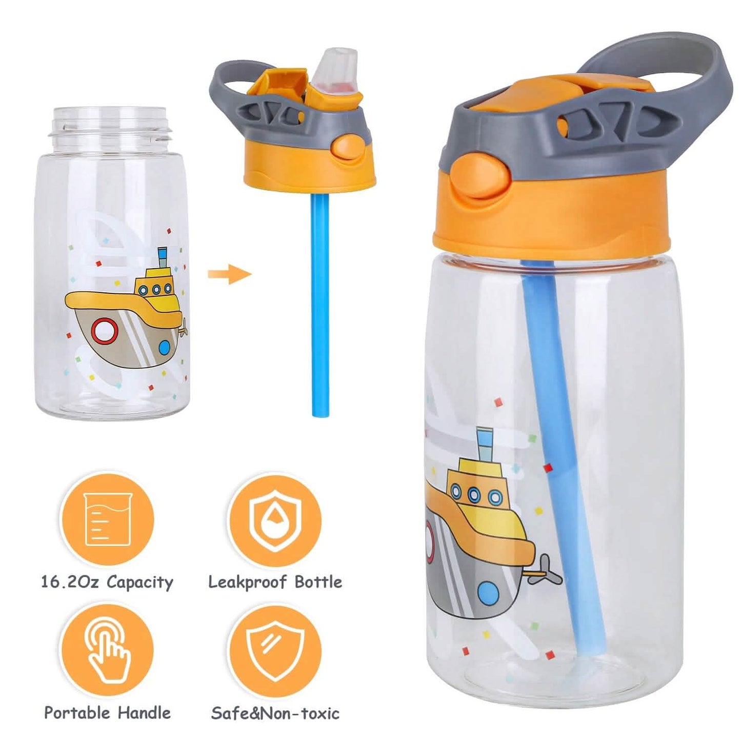16.2oz Leak-proof Kids Water Bottle with Straw Push Button DailySale