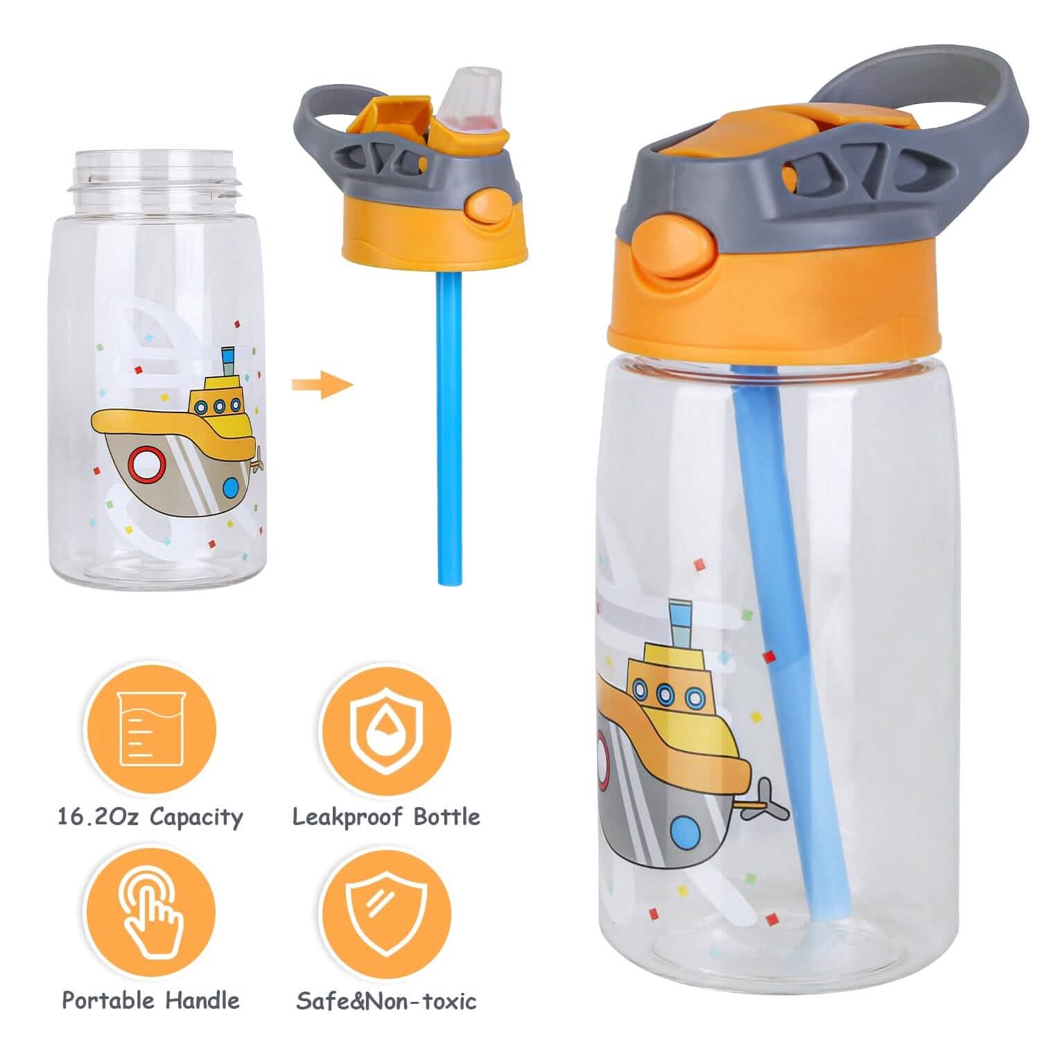 16.2oz Leak-proof Kids Water Bottle with Straw Push Button DailySale