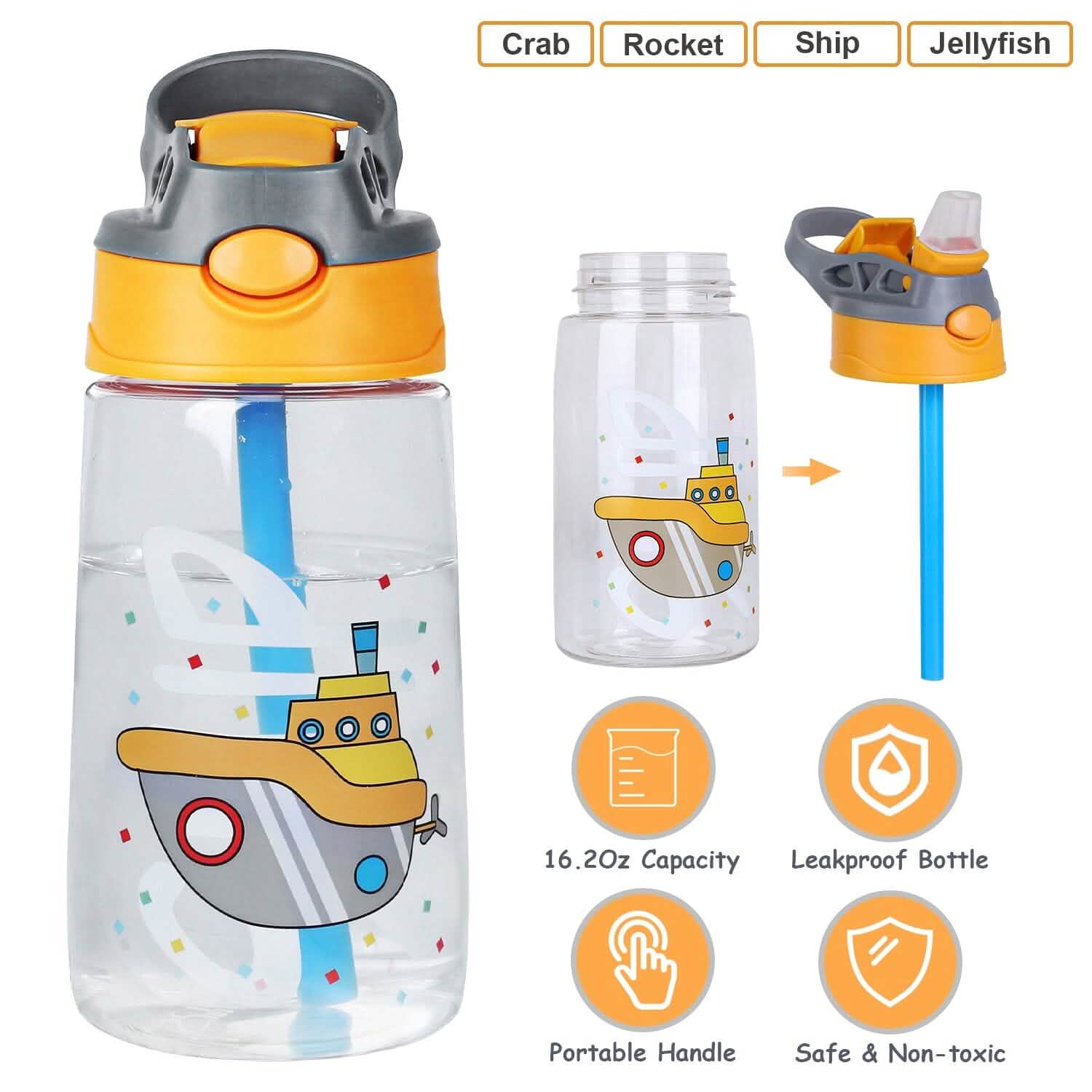 16.2oz Leak-proof Kids Water Bottle with Straw Push Button DailySale