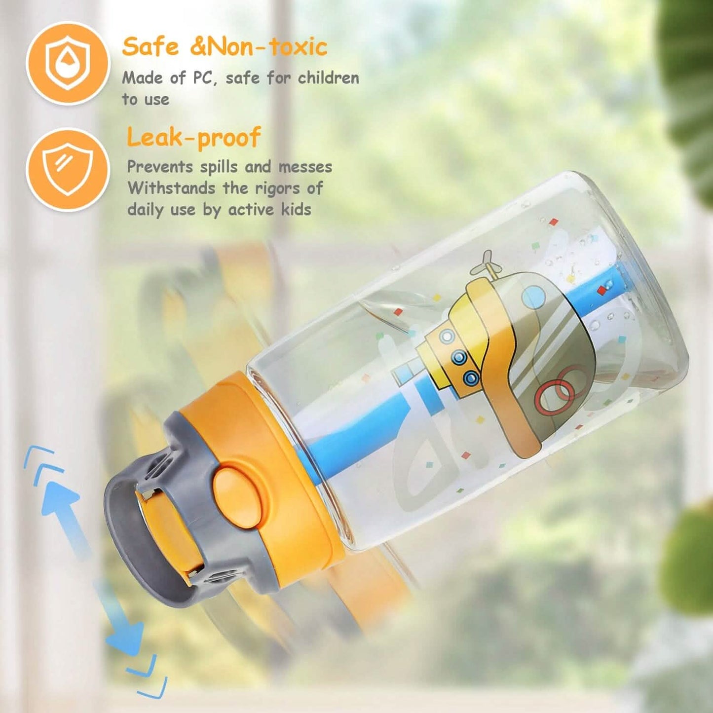 16.2oz Leak-proof Kids Water Bottle with Straw Push Button DailySale