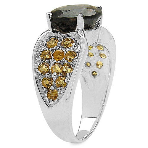 3.78 Carat Genuine Smoky Quartz & Citrine .925 Sterling Silver Ring Bids.com