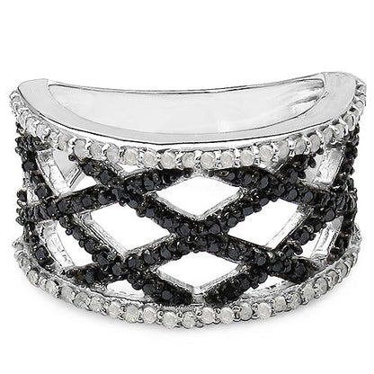 0.92 Carat Genuine Black Diamond & White Diamond .925 Sterling Silver Ring Bids.com