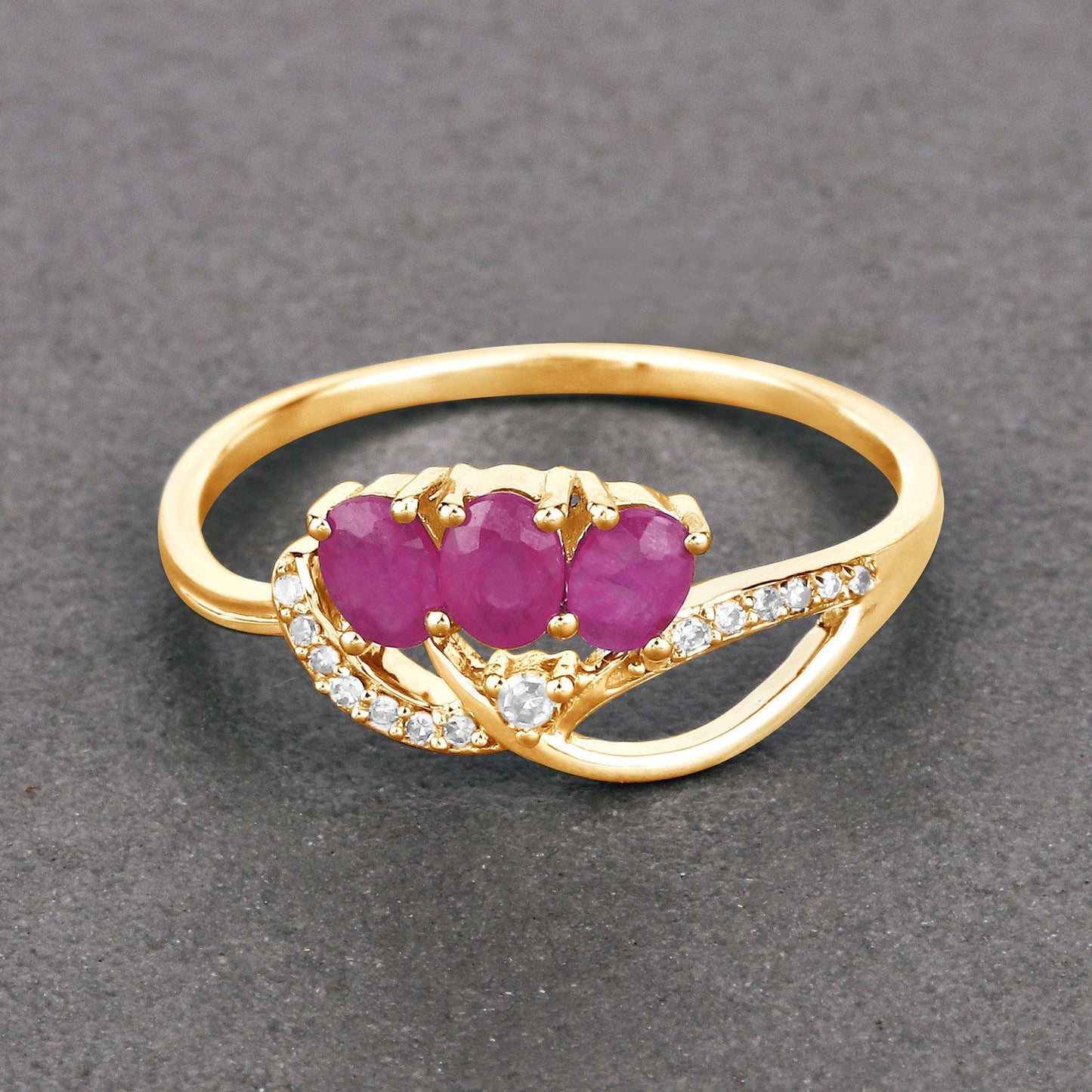 0.71 Carat Genuine Ruby and White Diamond 14K Yellow Gold Ring Bids.com