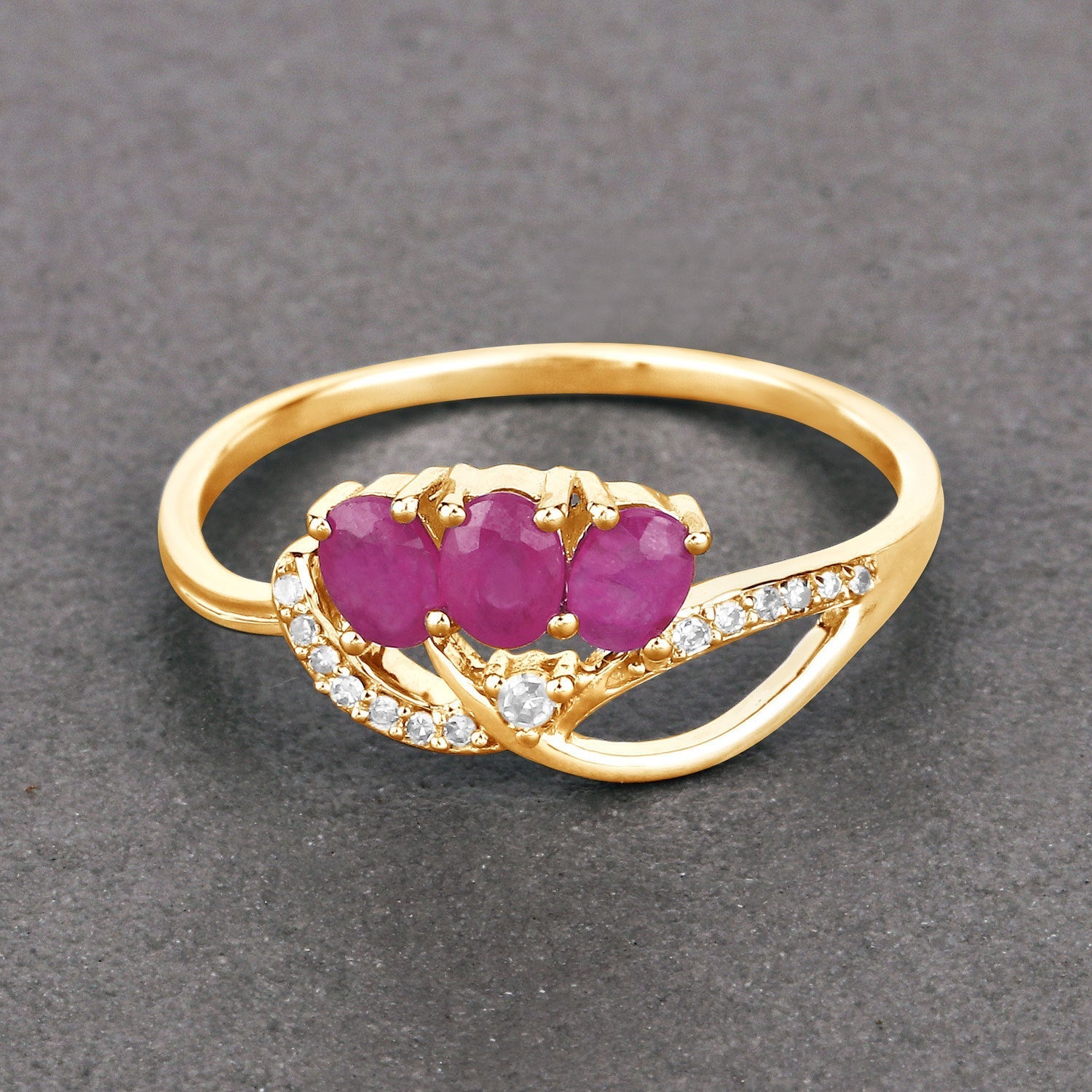 0.71 Carat Genuine Ruby and White Diamond 14K Yellow Gold Ring Bids.com