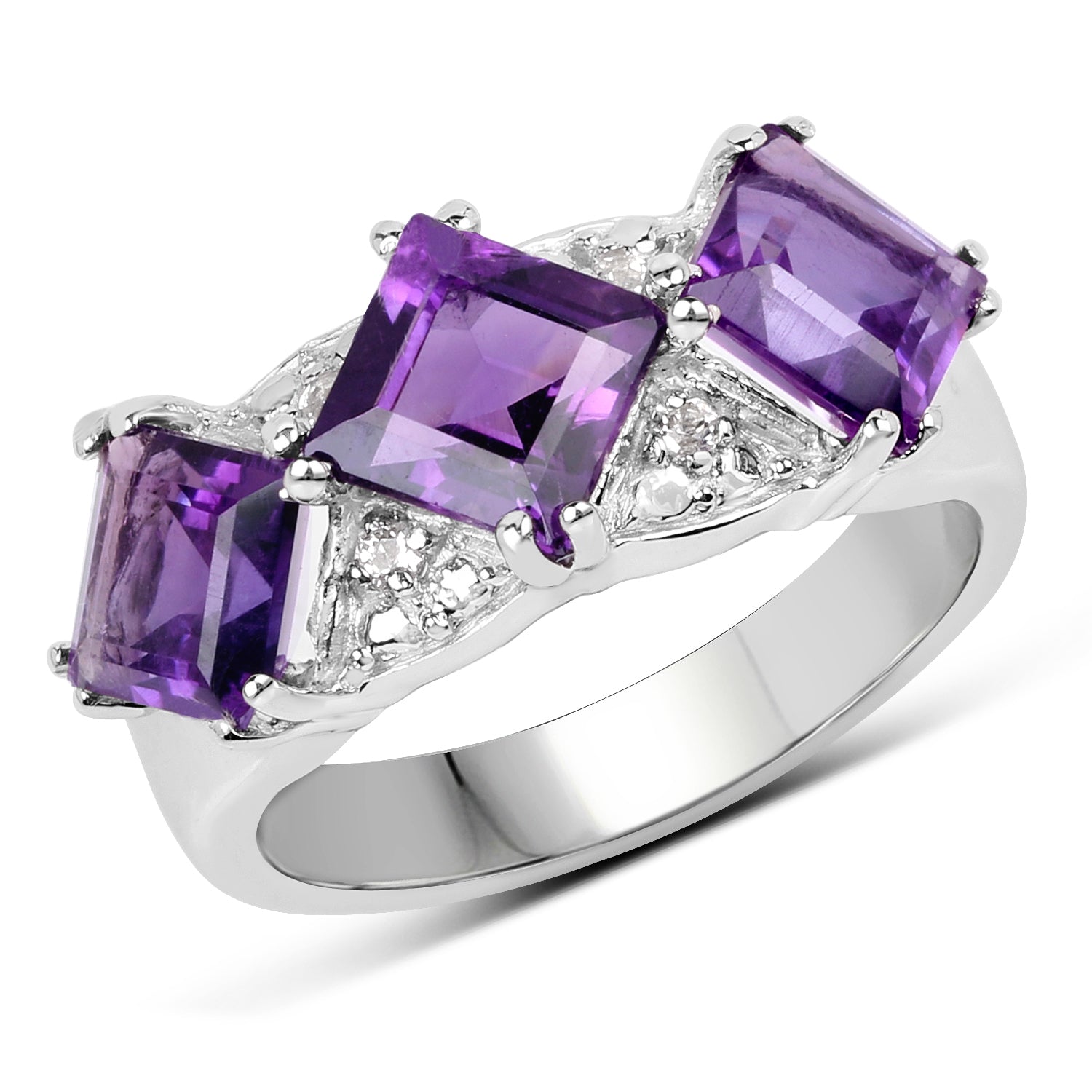 3.09 Carat Genuine Amethyst and White Topaz .925 Sterling Silver Ring Bids.com