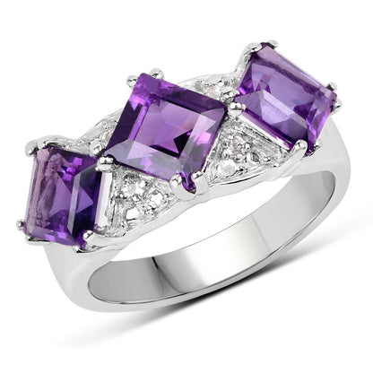 3.09 Carat Genuine Amethyst and White Topaz .925 Sterling Silver Ring Bids.com