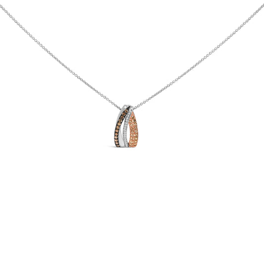 Tri Tone Sterling Silver 1/2 Cttw White and Brown Diamond Pendant Necklace Bids.com