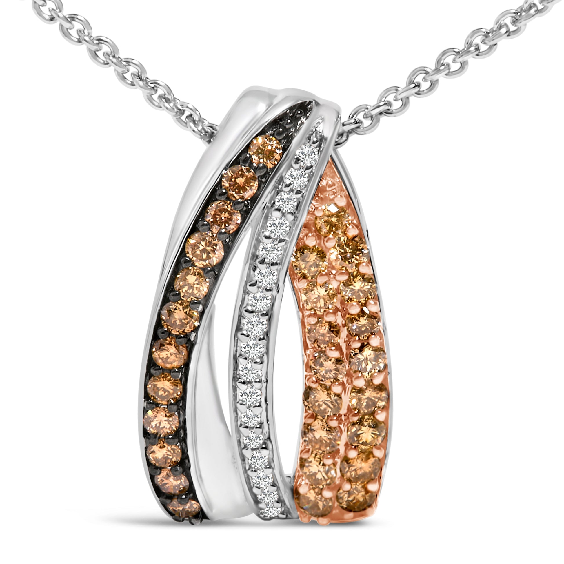 Tri Tone Sterling Silver 1/2 Cttw White and Brown Diamond Pendant Necklace Bids.com