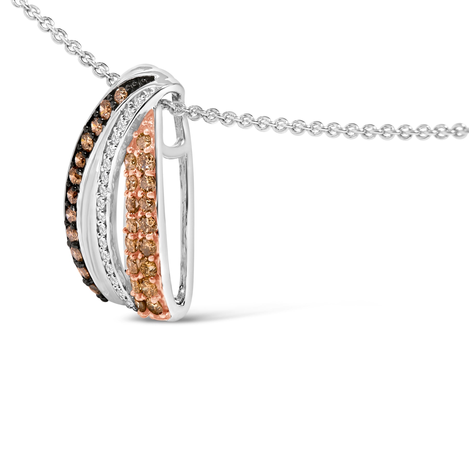 Tri Tone Sterling Silver 1/2 Cttw White and Brown Diamond Pendant Necklace Bids.com
