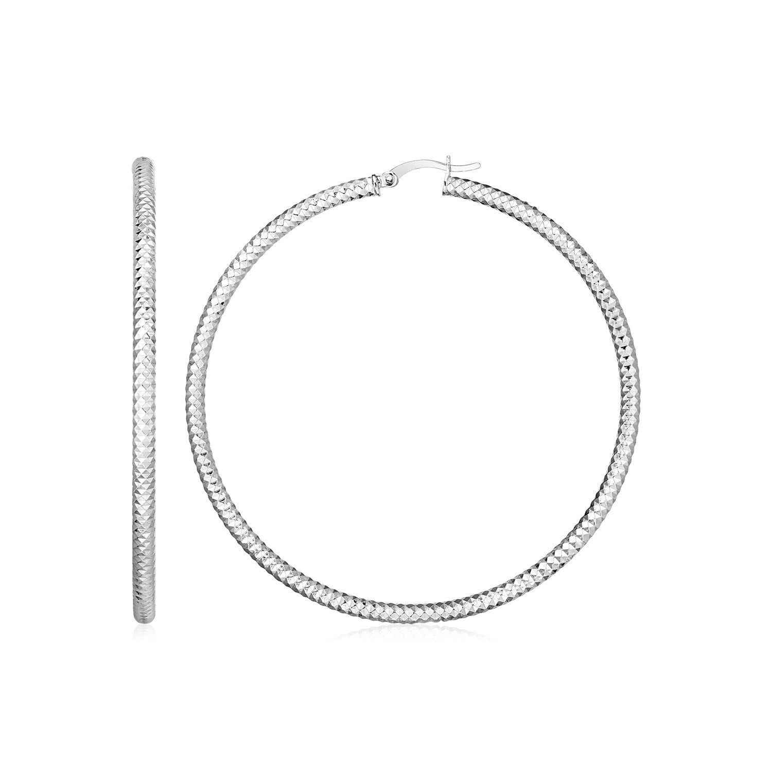 Sterling Silver Large Hoop Earrings with Braid Texture Bids.com