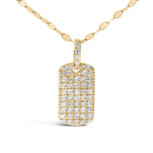 18K Yellow Gold Plated.925 Sterling Silver 1/3 Cttw Diamond Studded Dog Tag 18" Pendant Necklace (I-J Color, I2-I3 Clarity) Bids.com