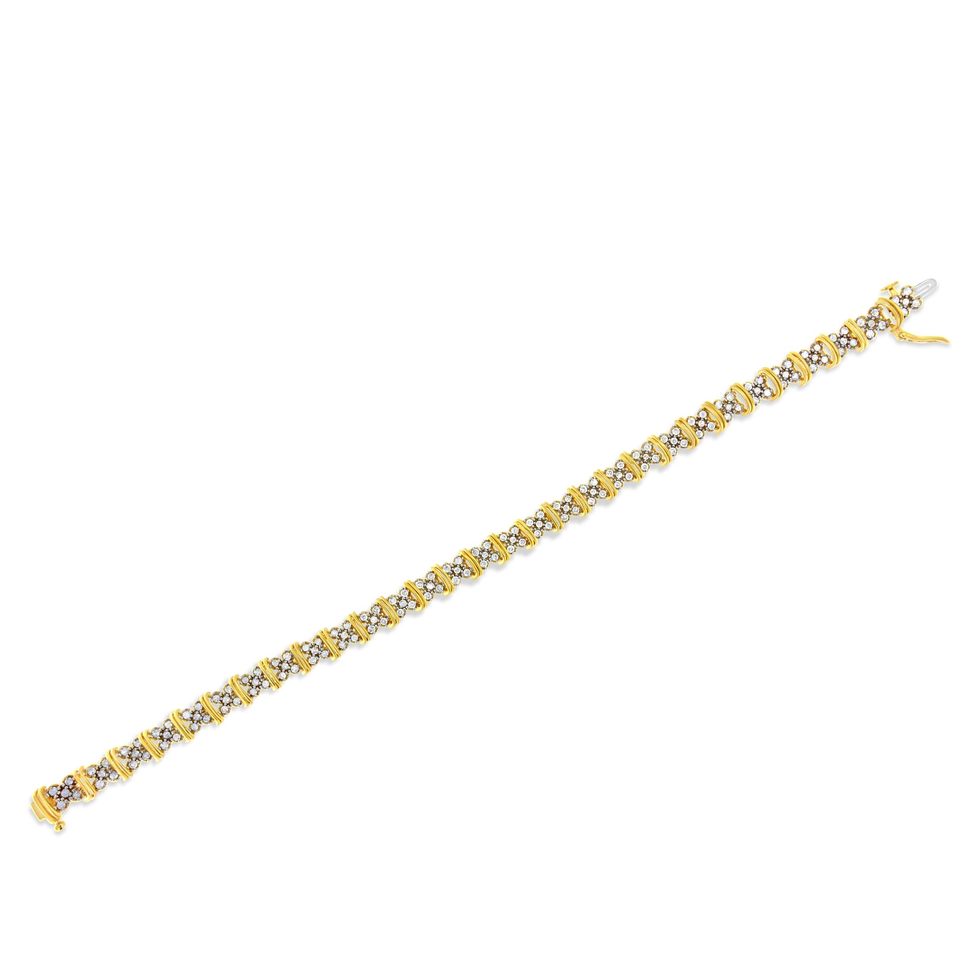 10K Yellow Gold Plated .925 Sterling Silver 2.0 Cttw Round Diamond Cluster "X" Shaped Link Bracelet (H-I Color, I3 Clarity) - 7" Bids.com